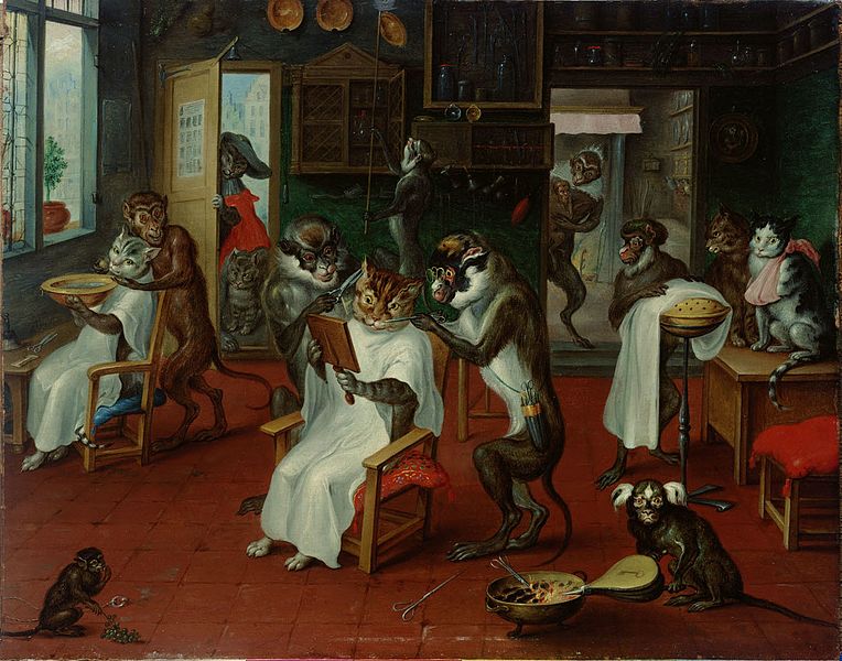 آریشگاه با میمون ها و گربه ها، آبراهام تنیرز (1670-1629)